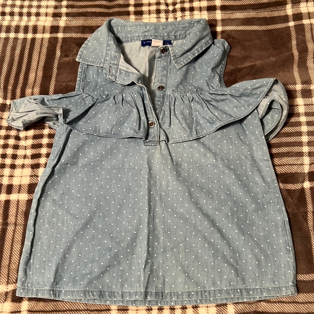 Denim polka dot ruffled top